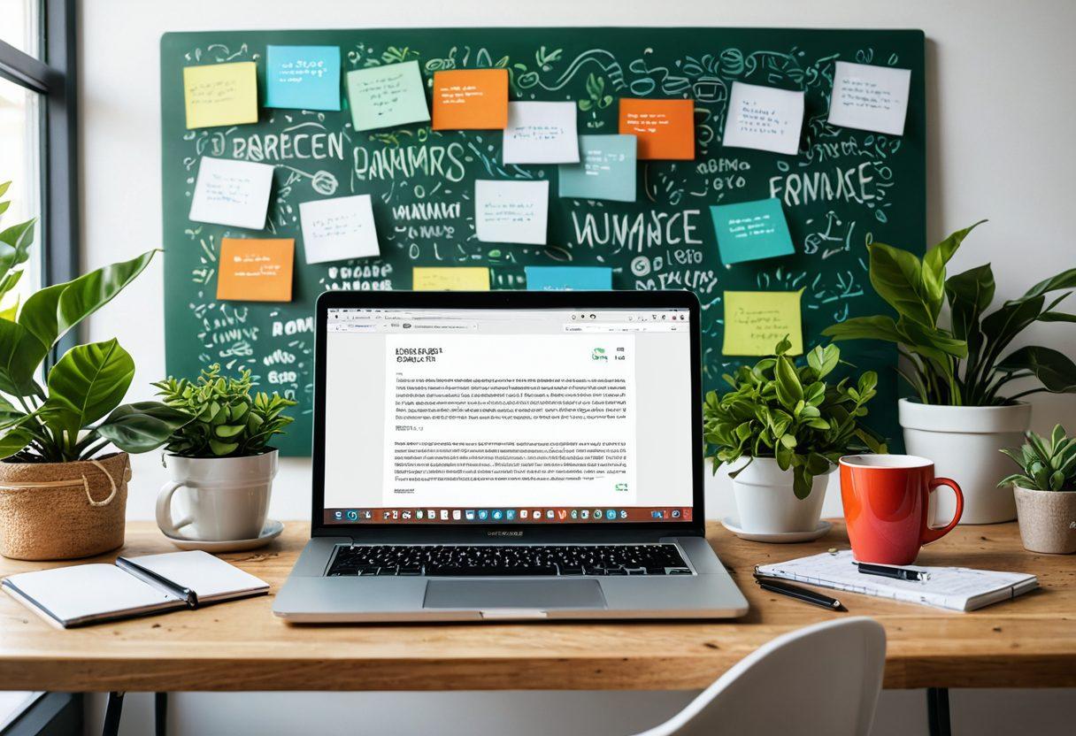 A lively digital workspace with a laptop open displaying a vibrant blog interface filled with colorful discussions and comments. Surround the laptop with coffee cups, creative notes, and a plant to evoke a cozy yet inspiring atmosphere. Incorporate animated speech bubbles emerging from the screen to depict engaging conversations. Bright, warm lighting to enhance the inviting feel. super-realistic. vibrant colors. 3D.